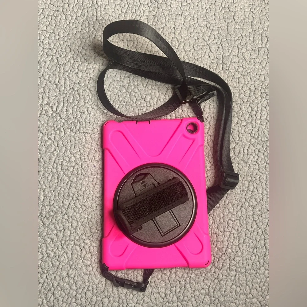 Pink Tablet Case With Stand, Hand Strap And Shoulder Strap
